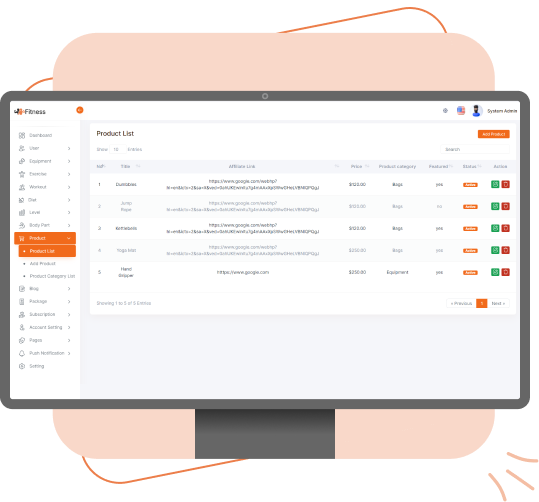 affiliate dashboard Admin Dashboard for Fitness app