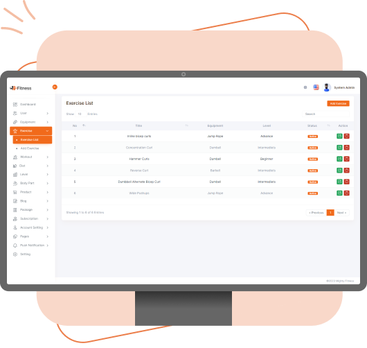exercise module in Admin Dashboard for Fitness app