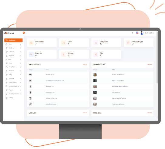 Fitness hub in Admin Dashboard for Fitness app